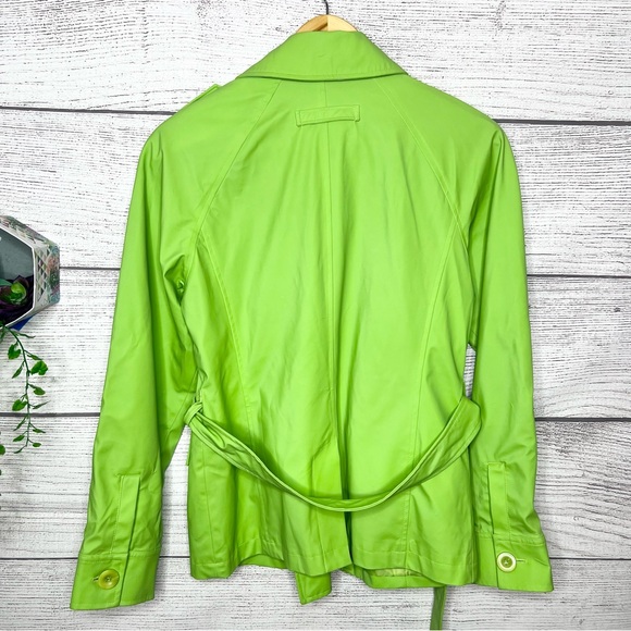 Vintage Braetan Bright Lime Green Double-Breasted Belted Trench Coat Size Small - Picture 10 of 13